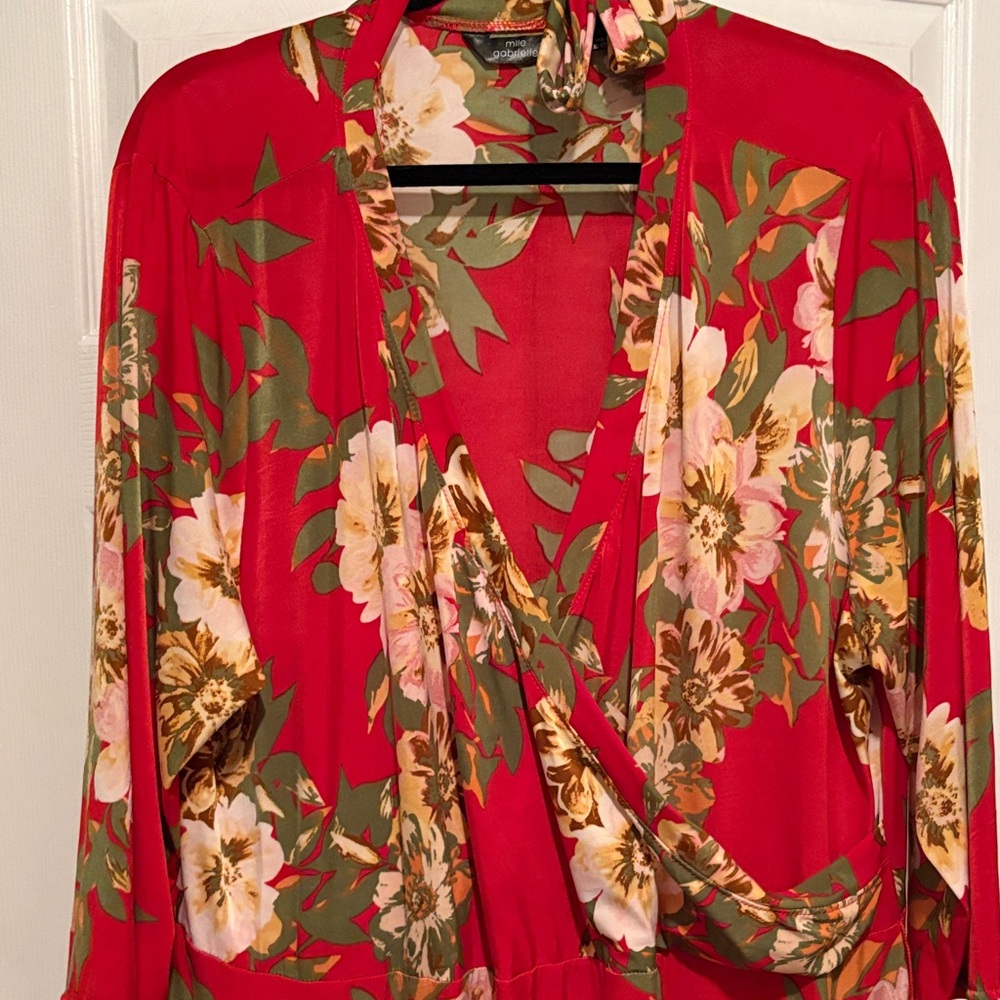 Floral Red Maxi Dress with Tie Waist Plus Size 3X - Picture 4 of 7